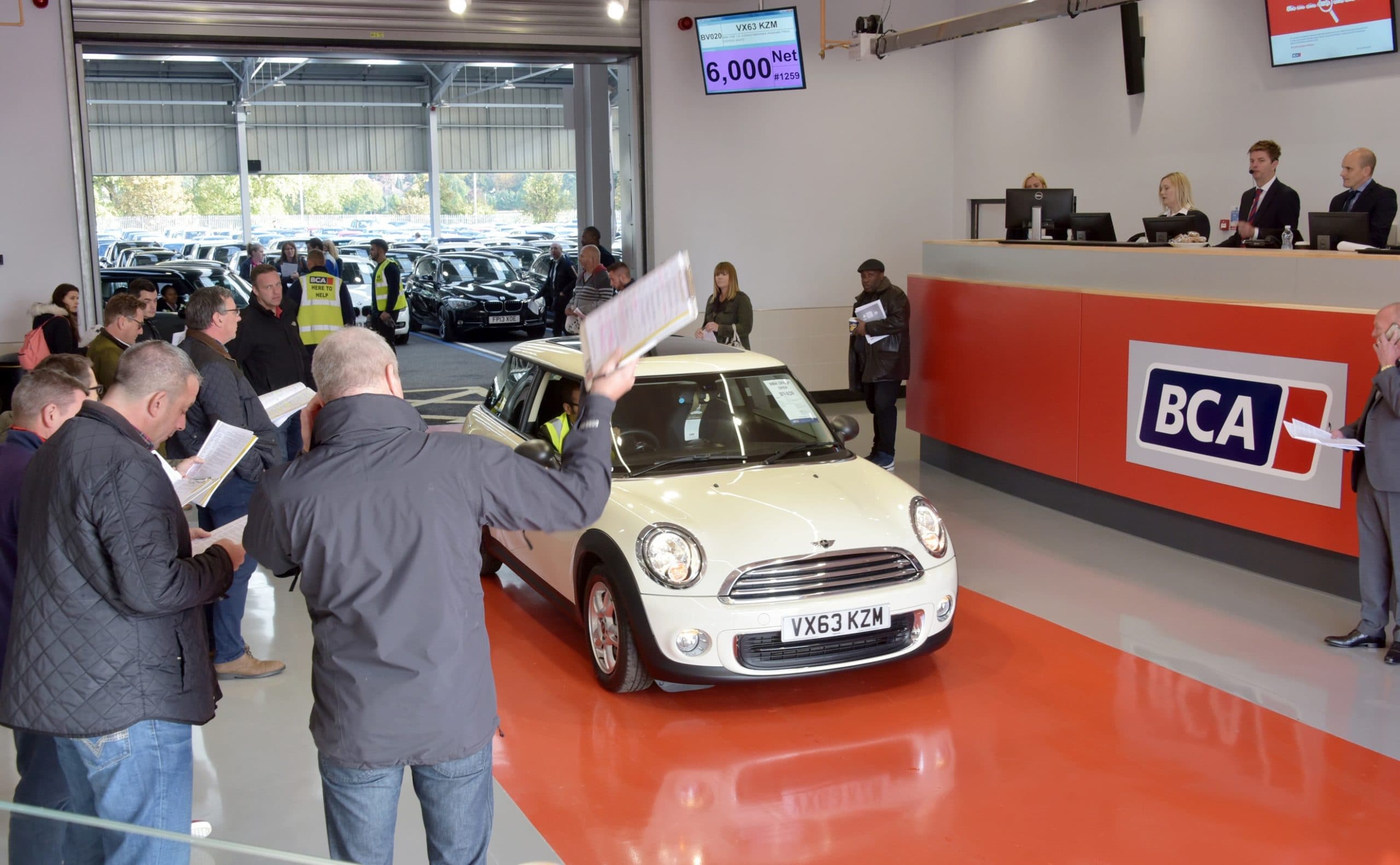 Car auction with vehicles on display